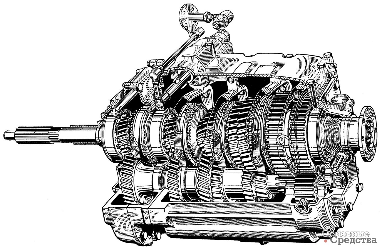 Двенадцатиступенчатая коробка передач фирмы ZF, состоящая из основной, шестиступенчатой коробки и двухступенчатого делителя